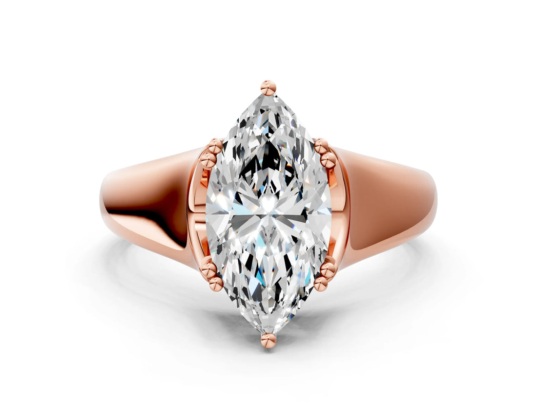 Rose gold Marquise Solitaire Diamond Ring with Six-Prong Cathedral Setting_32
