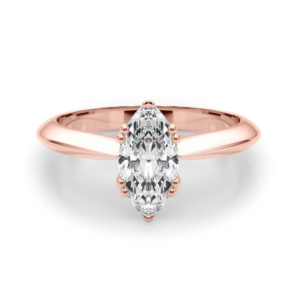 Rose gold Marquise Solitaire Diamond Ring with Six-Prong Setting and Classic Band 1
