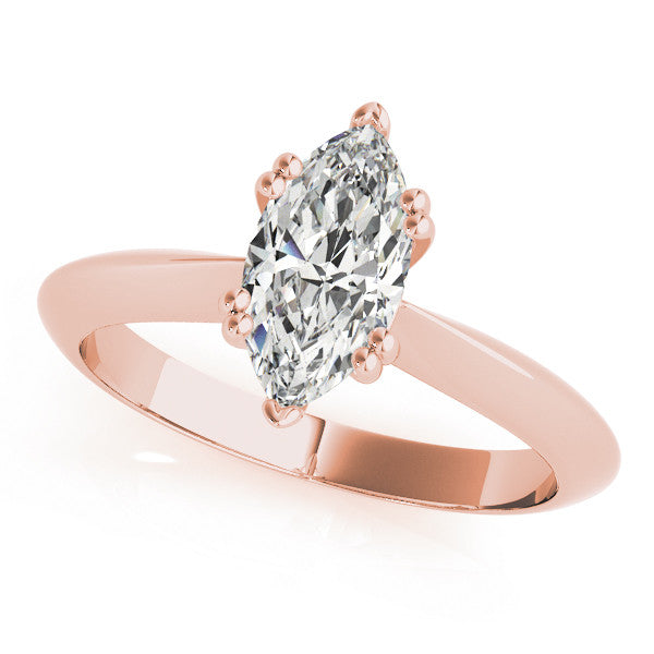 Rose gold Marquise Solitaire Diamond Ring with Six-Prong Setting and Classic Band