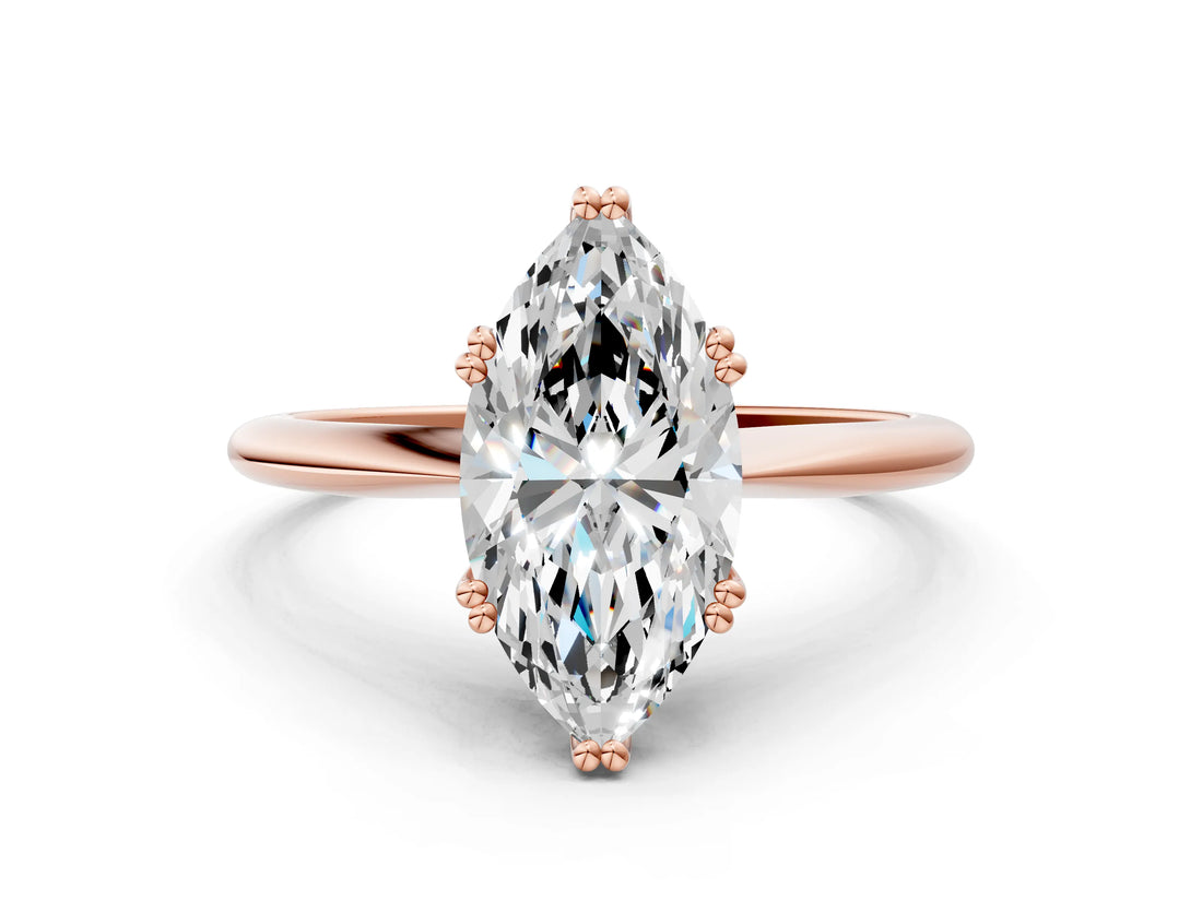 Rose gold Marquise Solitaire Diamond Ring with Six-Prong Setting and Classic Band_6