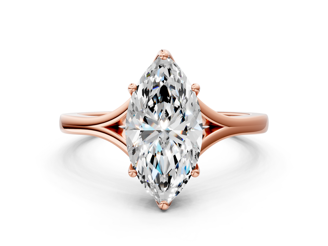 Rose gold Marquise Solitaire Diamond Ring with Six-Prong Setting and Tapered Band_23