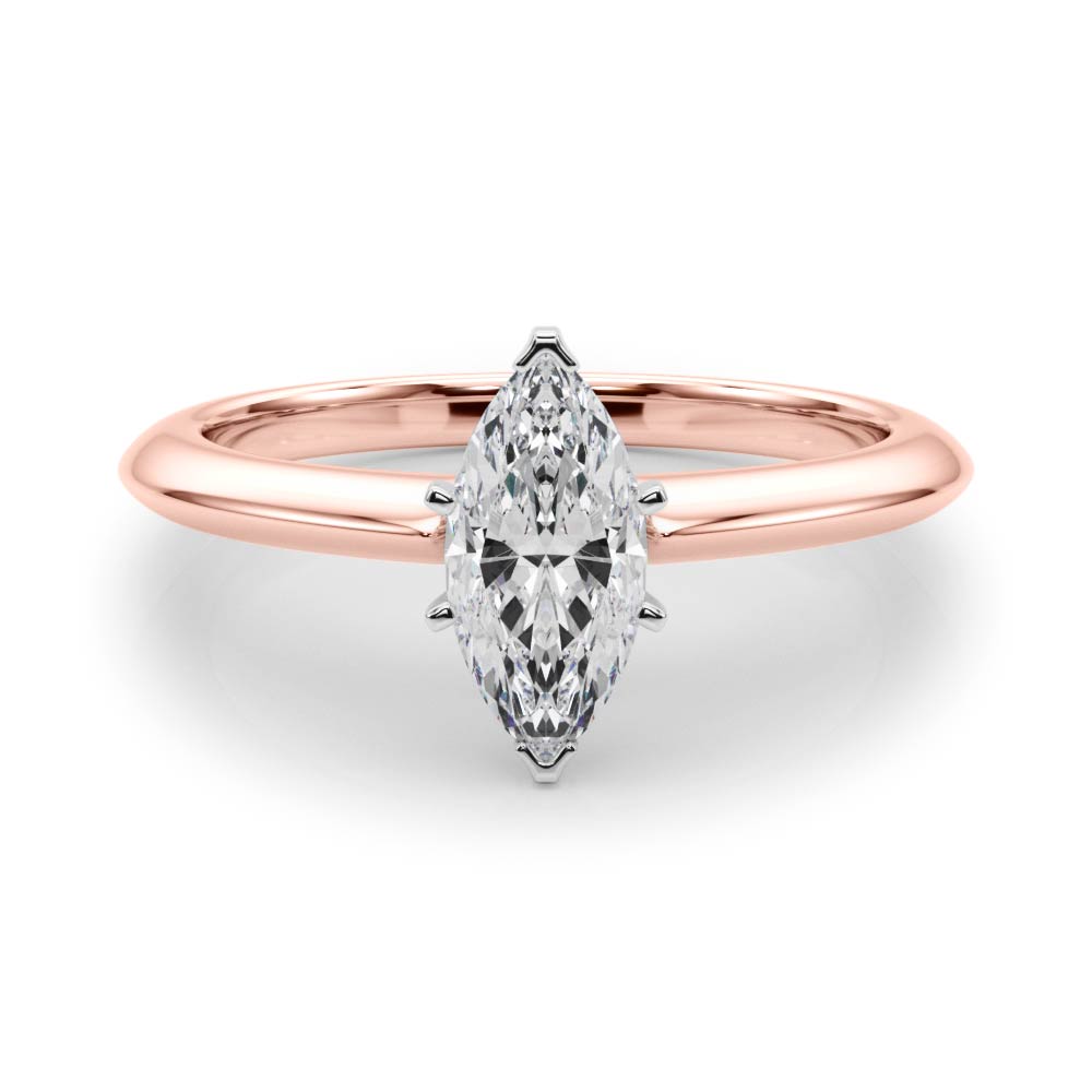 Rose gold Marquise Solitaire Diamond Ring with Six-Prong Setting on a Classic Band 1