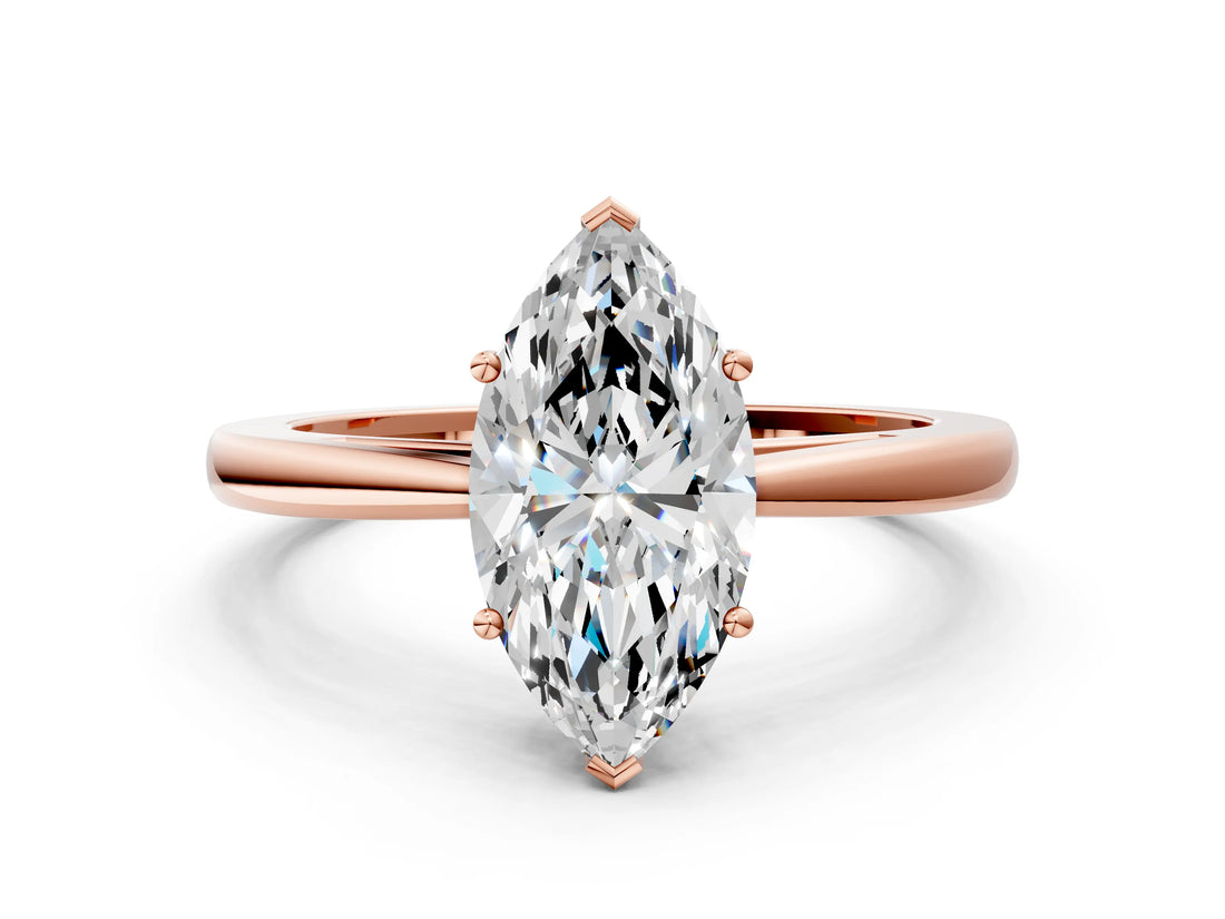 Rose gold Marquise Solitaire Diamond Ring with Split Shank and Four-Prong Setting_12