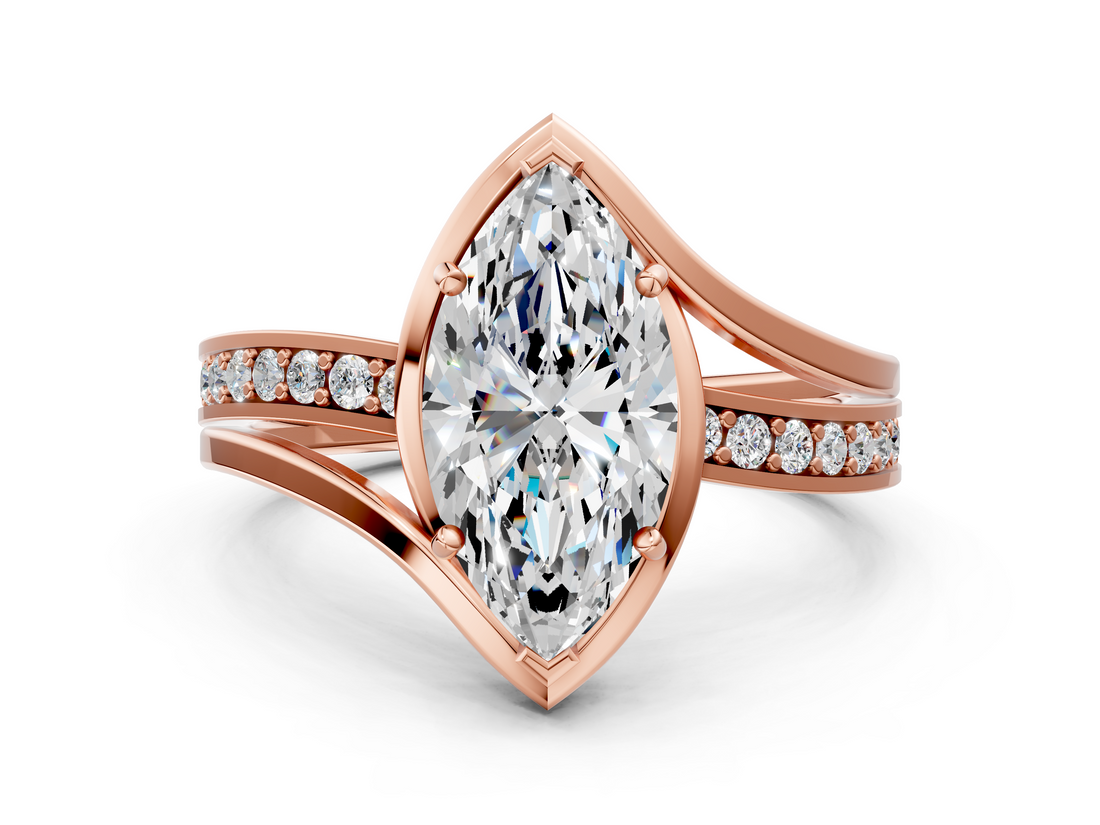 Rose gold Marquise Solitaire Diamond Ring with Split Shank and Prong Setting_65