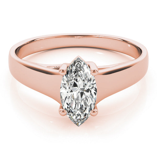 Rose gold Marquise Solitaire Diamond Ring with Tapered Band and Four-Prong Setting 1