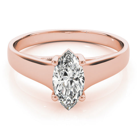 Rose gold Marquise Solitaire Diamond Ring with Tapered Band and Four-Prong Setting 1