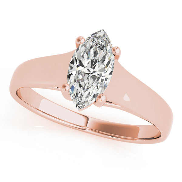 Rose gold Marquise Solitaire Diamond Ring with Tapered Band and Four-Prong Setting