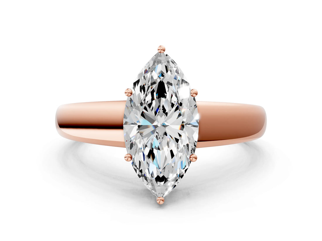 Rose gold Marquise Solitaire Diamond Ring with Tapered Band and Four-Prong Setting_49