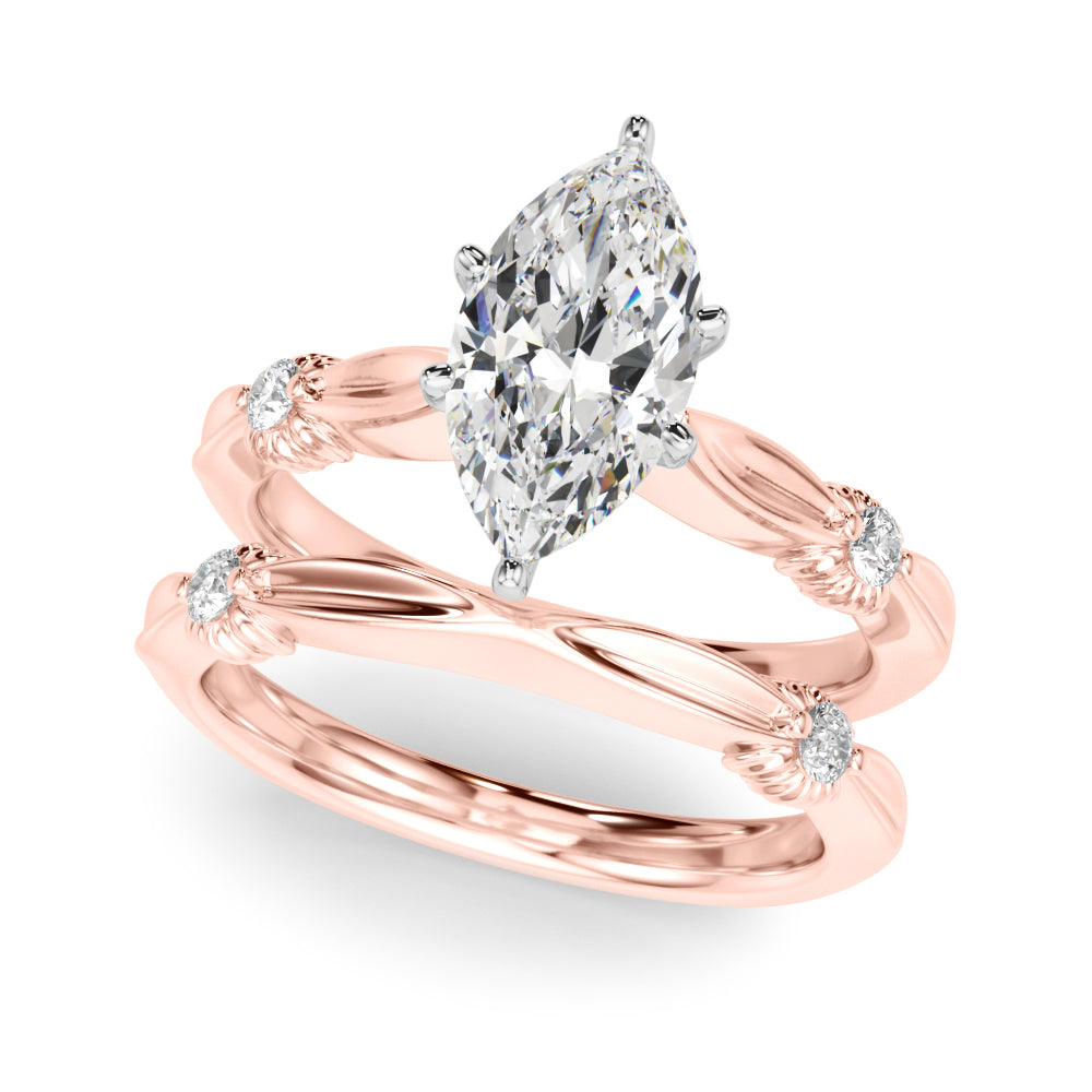 Rose gold Marquise Solitaire Diamond Twisted Band with Four-Prong Setting 1