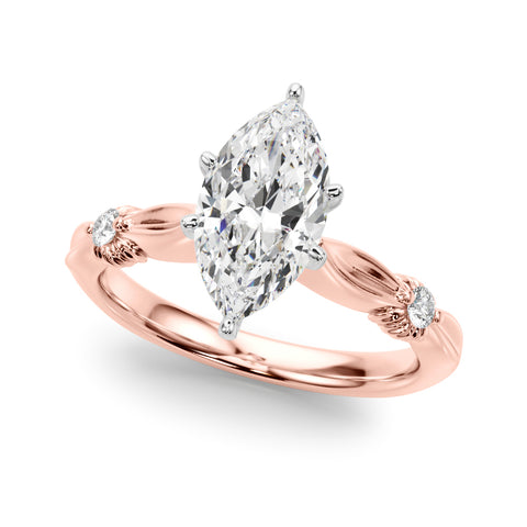 Rose gold Marquise Solitaire Diamond Twisted Band with Four-Prong Setting