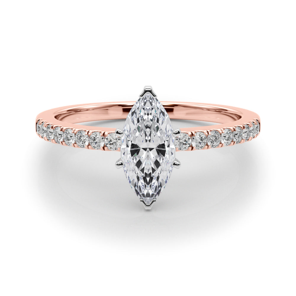 Rose gold Marquise Solitaire Diamond with Pavé Band and Four-Prong Setting 1