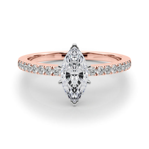 Rose gold Marquise Solitaire Diamond with Pavé Band and Four-Prong Setting 1