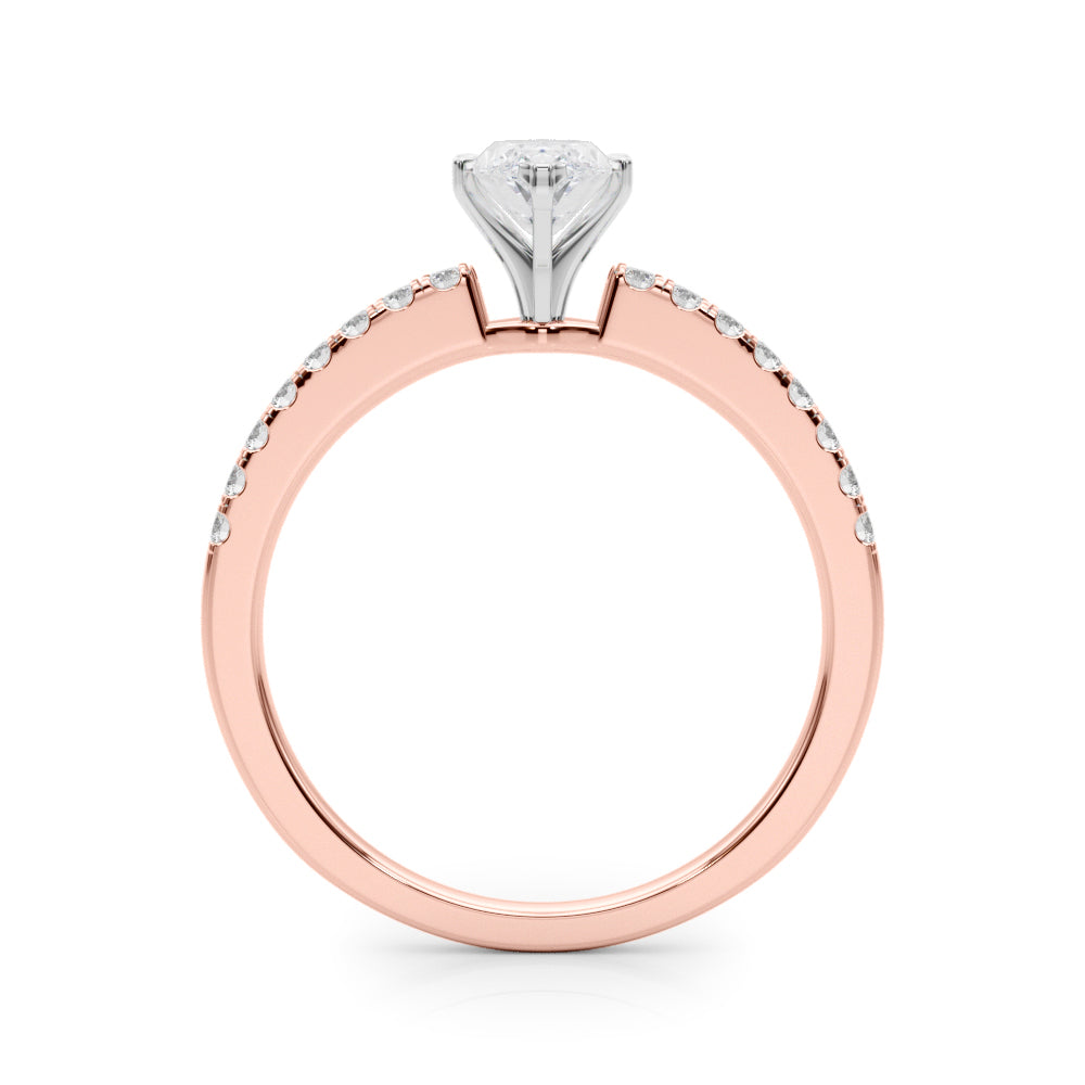 Rose gold Marquise Solitaire Diamond with Pavé Band and Four-Prong Setting 2
