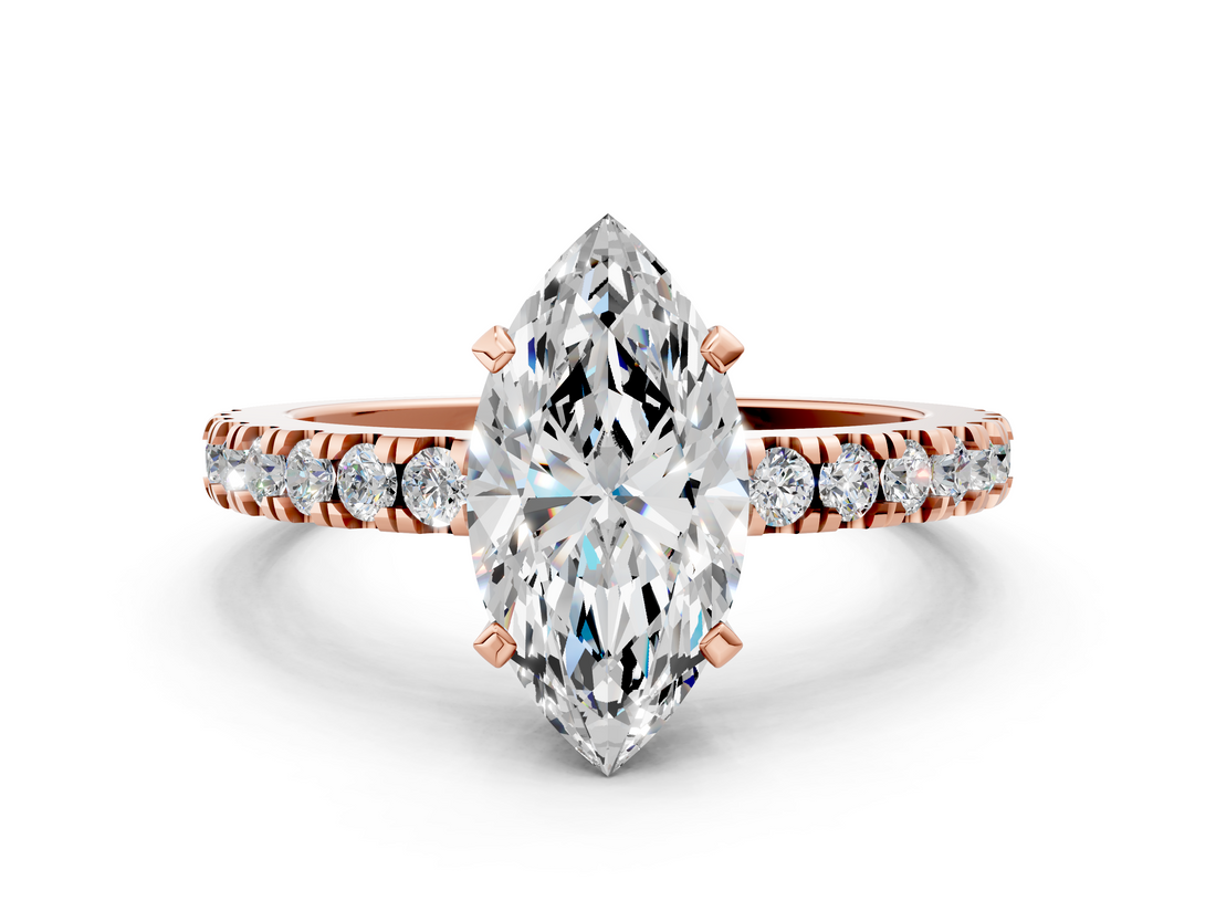 Rose gold Marquise Solitaire Diamond with Pavé Band and Four-Prong Setting_75