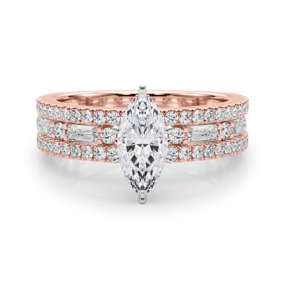 Rose gold Marquise Solitaire Diamond with Pave and Channel Set Band 1