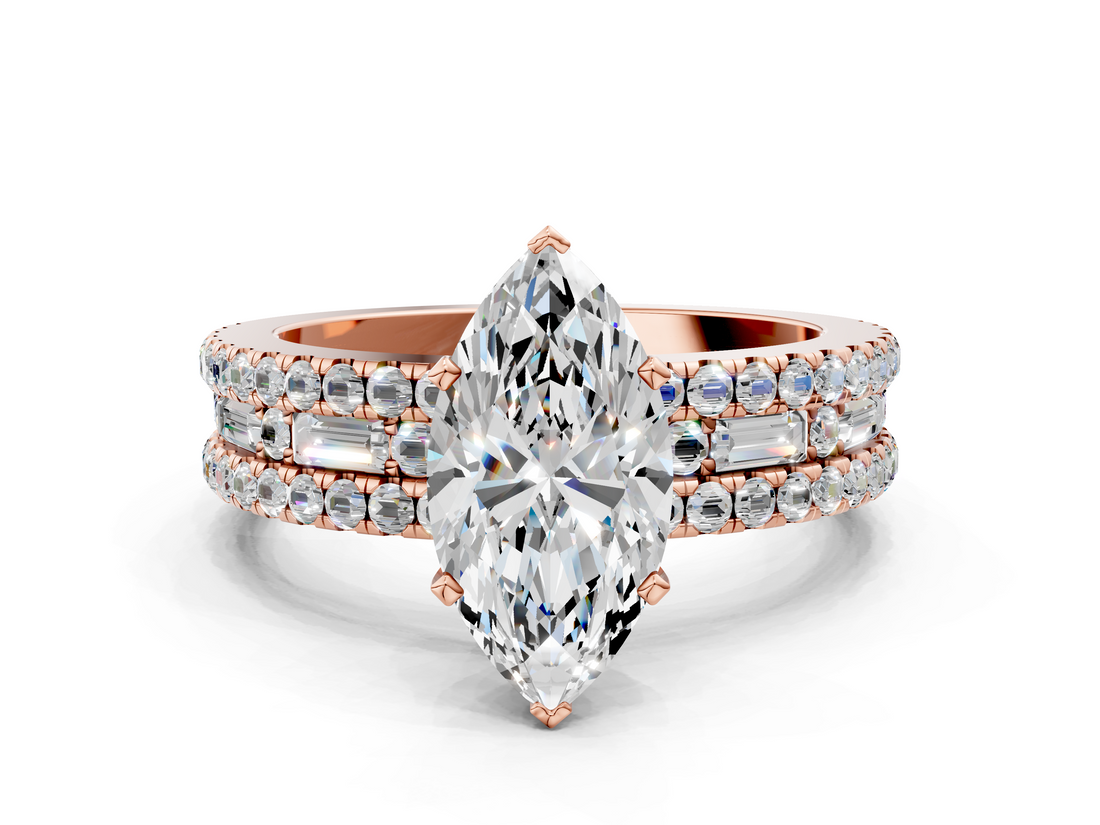 Rose gold Marquise Solitaire Diamond with Pave and Channel Set Band_81