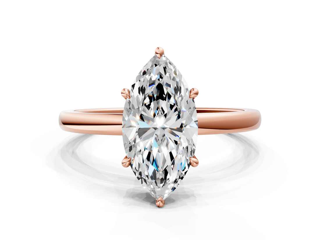Rose gold Marquise Solitaire Engagement Ring with Cathedral Band and Four-Prong Setting_39