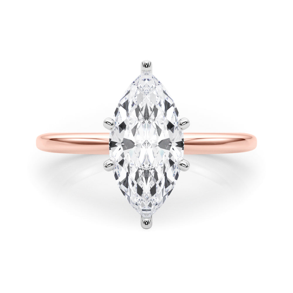 Rose gold Marquise Solitaire Engagement Ring with Classic Band and Four-Prong Setting 1