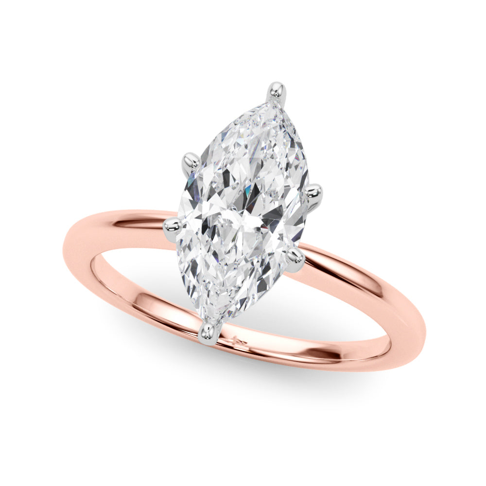 Rose gold Marquise Solitaire Engagement Ring with Classic Band and Four-Prong Setting