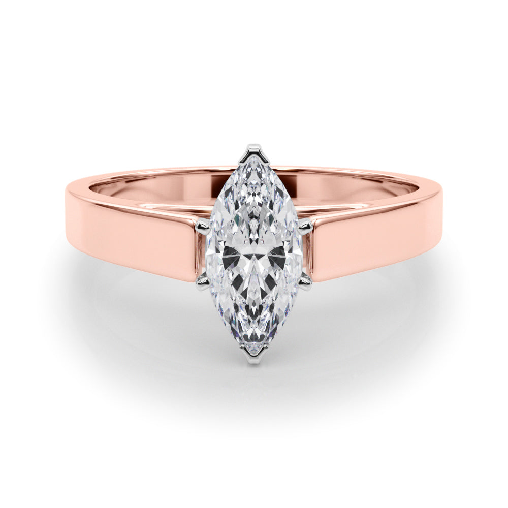 Rose gold Marquise Solitaire Engagement Ring with Four-Prong Setting and Tapered Band 1
