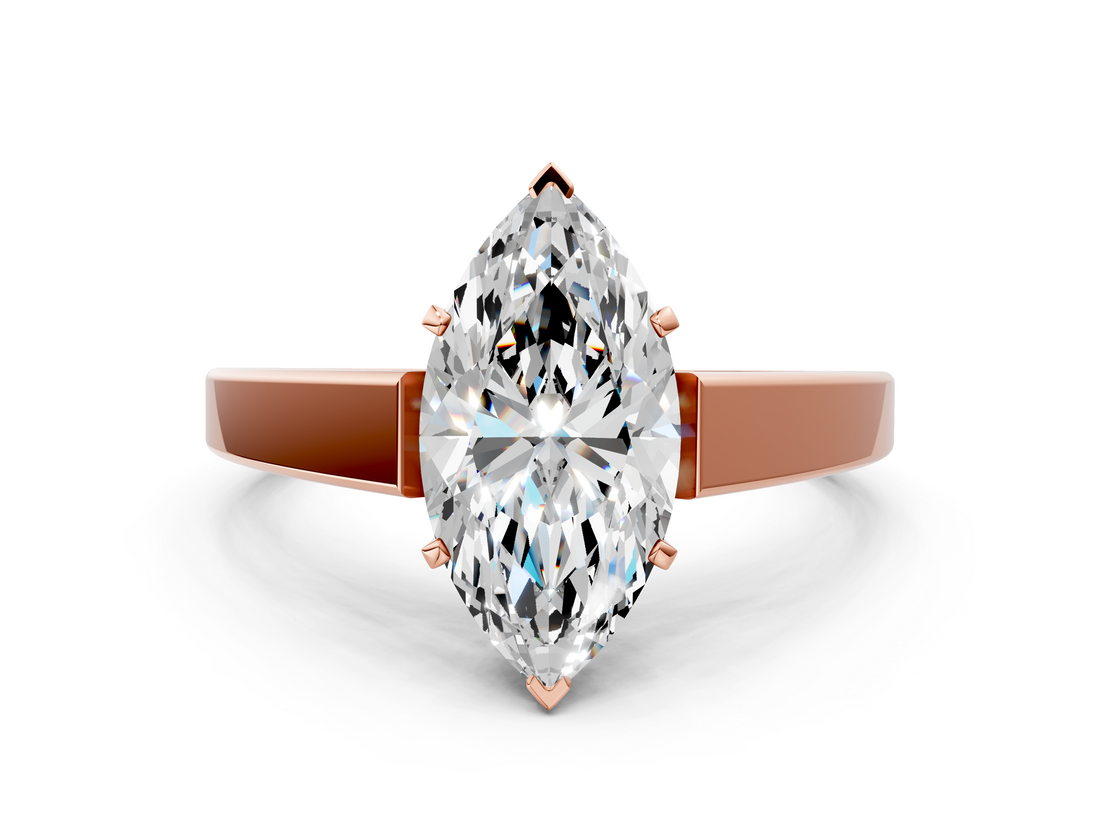 Rose gold Marquise Solitaire Engagement Ring with Four-Prong Setting and Tapered Band_8