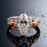 Rose gold Marquise Solitaire Filigree Engagement Ring with Halo and Prong Setting_15