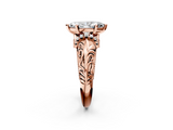 Rose gold Marquise Solitaire Filigree Engagement Ring with Halo and Prong Setting_68