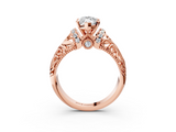Rose gold Marquise Solitaire Filigree Engagement Ring with Halo and Prong Setting_69