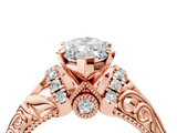 Rose gold Marquise Solitaire Filigree Engagement Ring with Halo and Prong Setting_70