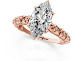 Rose gold Marquise Solitaire Floral Milgrain Engagement Ring_50