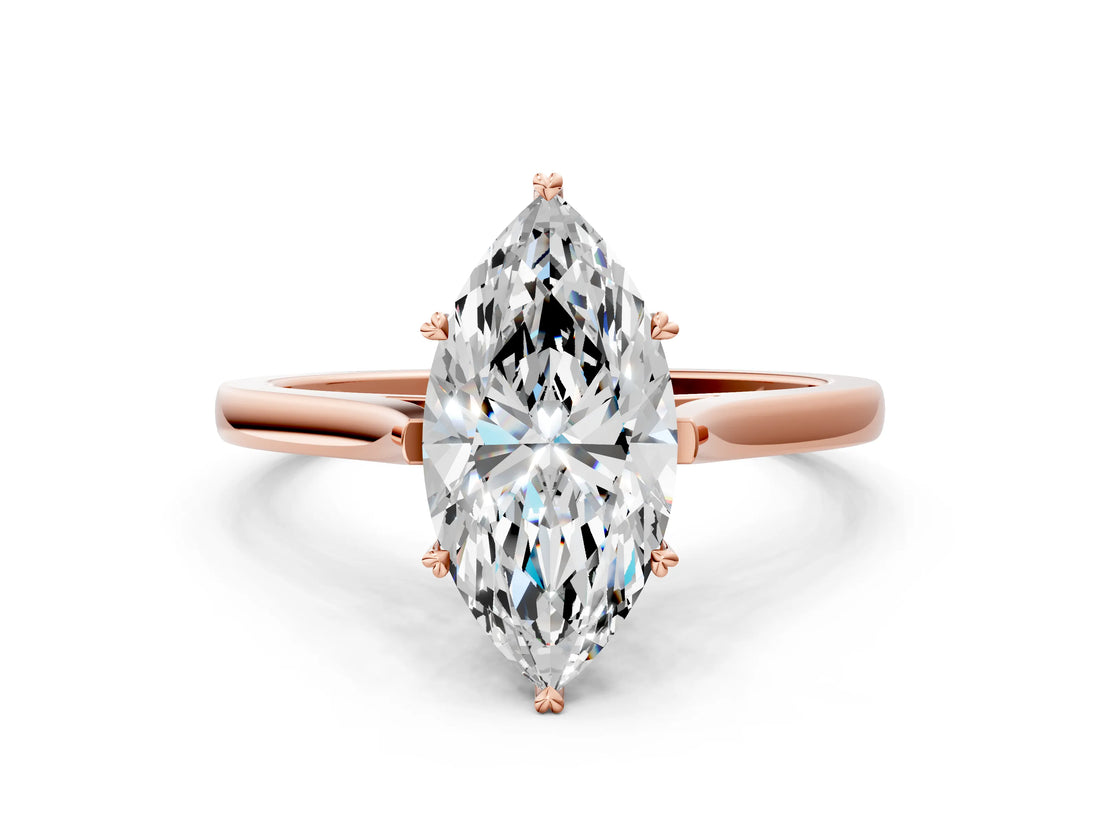 Rose gold Marquise Solitaire Heart Prong Engagement Ring with Tapered Band_55