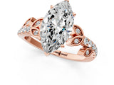 Rose gold Marquise Solitaire Leaf-Inspired Diamond Ring with Pavé Band and Four-Prong Setting_5