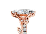 Rose gold Marquise Solitaire Leaf-Inspired Diamond Ring with Pavé Band and Four-Prong Setting_9