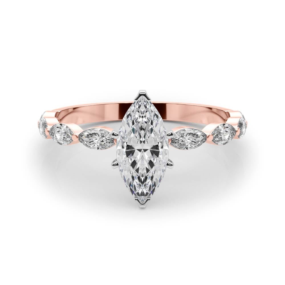 Rose gold Marquise Solitaire Marquise Side Stone Prong Setting Ring 1