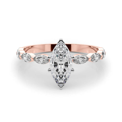 Rose gold Marquise Solitaire Marquise Side Stone Prong Setting Ring 1