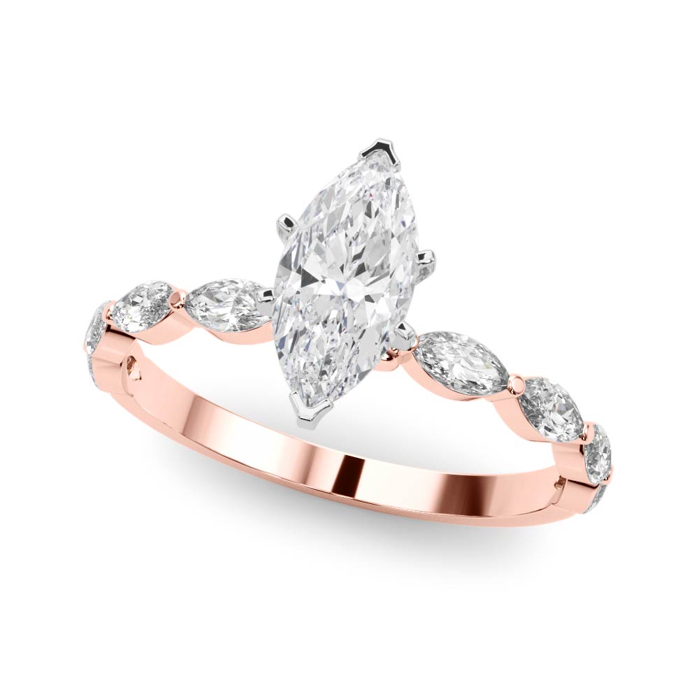 Rose gold Marquise Solitaire Marquise Side Stone Prong Setting Ring
