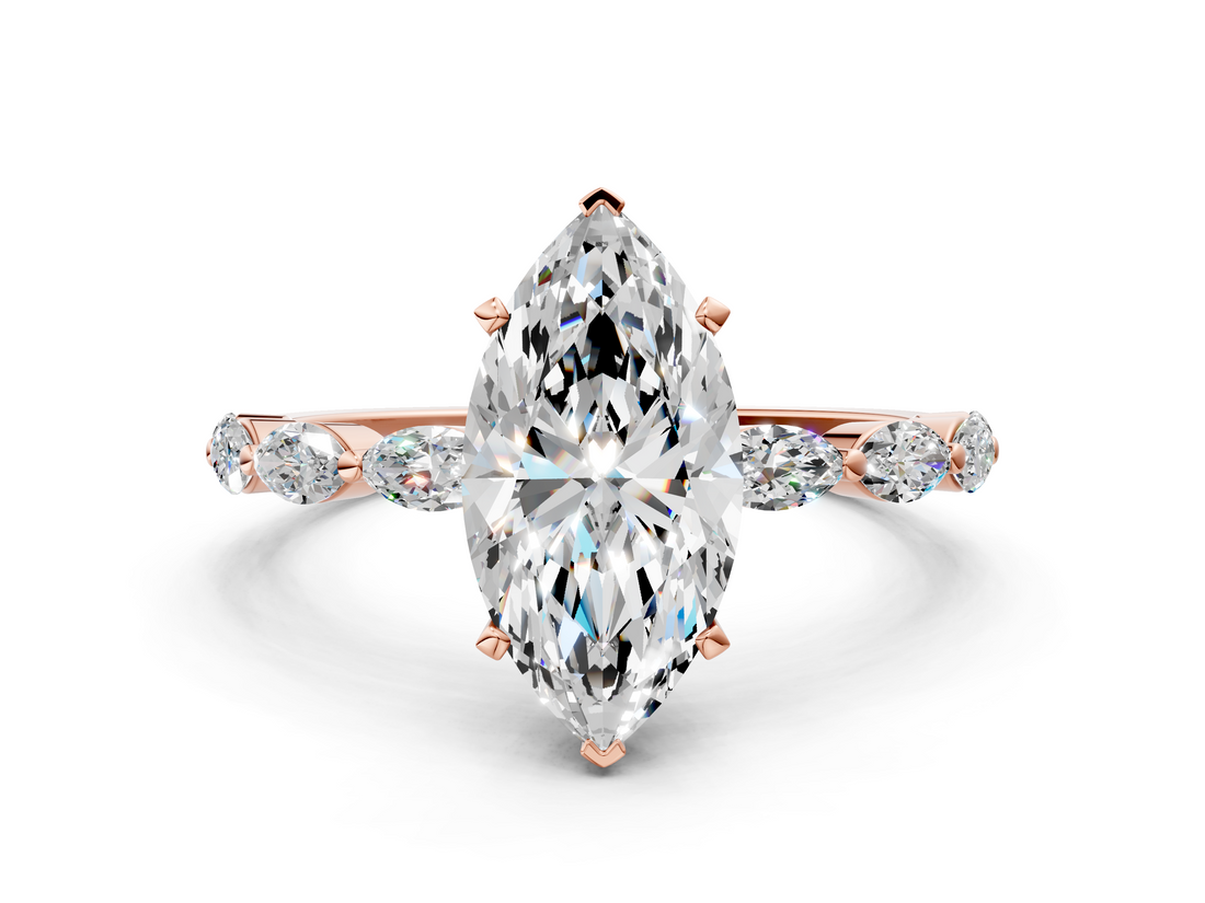 Rose gold Marquise Solitaire Marquise Side Stone Prong Setting Ring_56