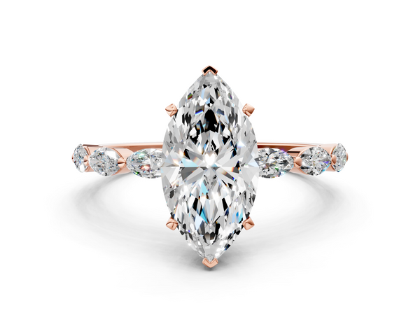 Rose Gold Marquise Engagement Ring Setting with Marquise Side Stones Along the Band