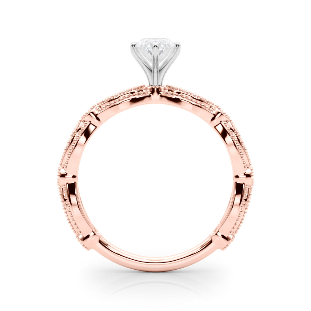 Rose gold Marquise Solitaire Milgrain Diamond Engagement Ring with Bezel and Marquise Band 2
