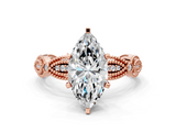 Rose gold Marquise Solitaire Milgrain Diamond Engagement Ring with Bezel and Marquise Band_133