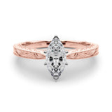 Rose gold Marquise Solitaire Milgrain Engraved Band with Four-Prong Setting 1