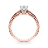Rose gold Marquise Solitaire Milgrain Engraved Band with Four-Prong Setting 2