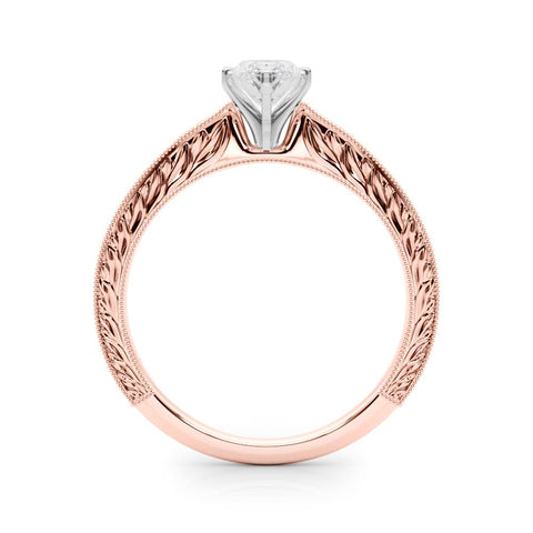 Rose gold Marquise Solitaire Milgrain Engraved Band with Four-Prong Setting 2
