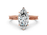 Rose gold Marquise Solitaire Milgrain Engraved Band with Four-Prong Setting_4