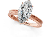 Rose gold Marquise Solitaire Milgrain Engraved Band with Four-Prong Setting_5