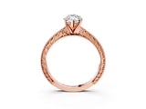 Rose gold Marquise Solitaire Milgrain Engraved Band with Four-Prong Setting_7