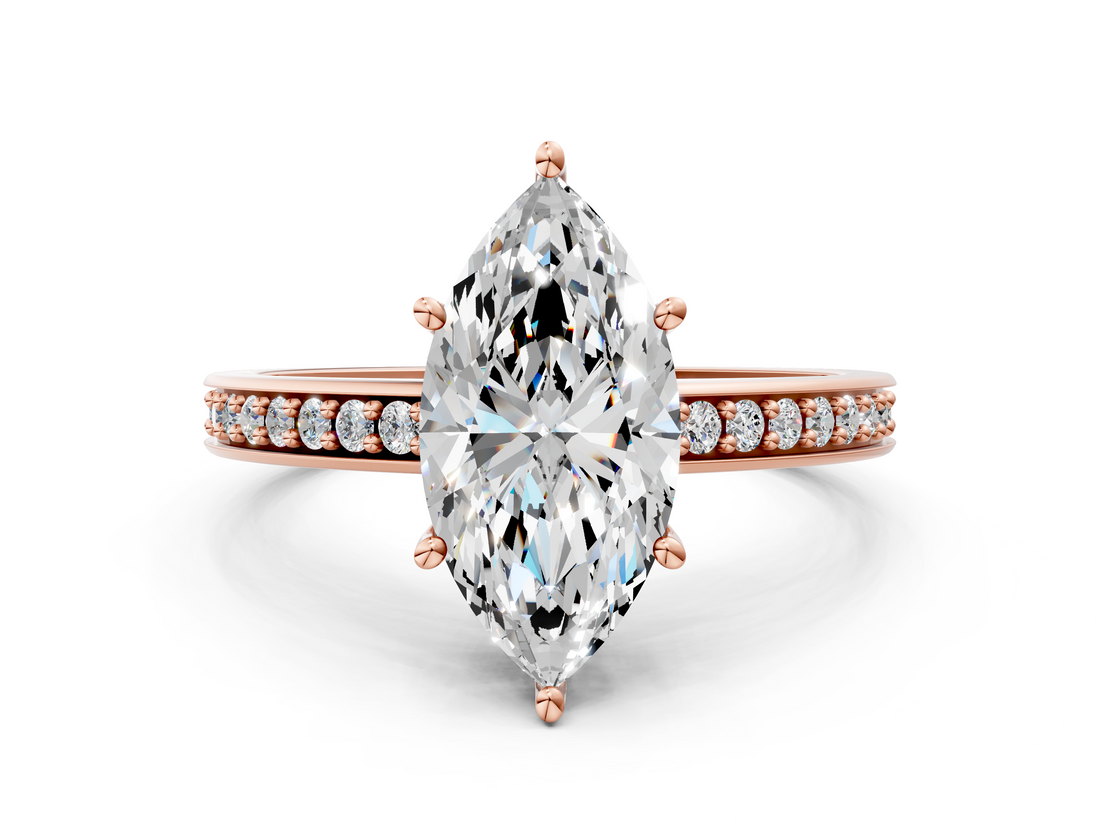 Rose gold Marquise Solitaire Pavé Band Prong Setting Ring_20