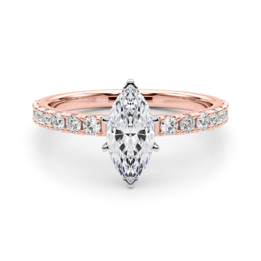 Rose gold Marquise Solitaire Pavé Band with Four-Prong Setting 1