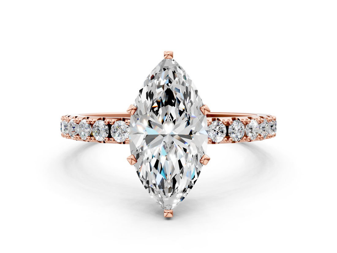 Rose gold Marquise Solitaire Pavé Band with Four-Prong Setting_144