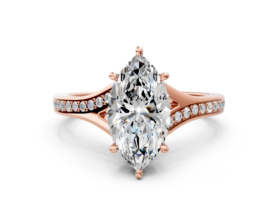 Rose gold Marquise Solitaire Pavé Band with Four-Prong Setting_69